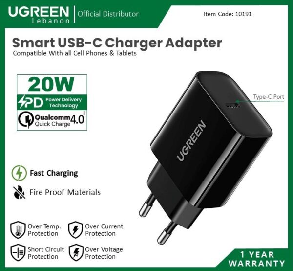 PD 20W USB-C CELL PHONE FAST CHARGER ADAPTER UGREEN CD137