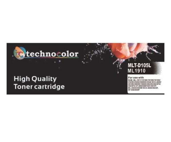 TechnoColor MLT-D105 SAMSUNG Compatible LaserJet Toner Cartridge, BLACK