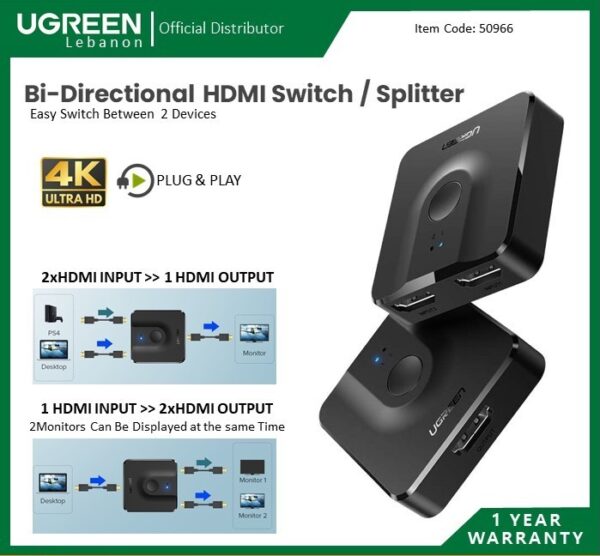 4K HDMI BI-DIRECTIONAL HDMI SWITCH / SPLITTER UGREEN CM217 - 50966