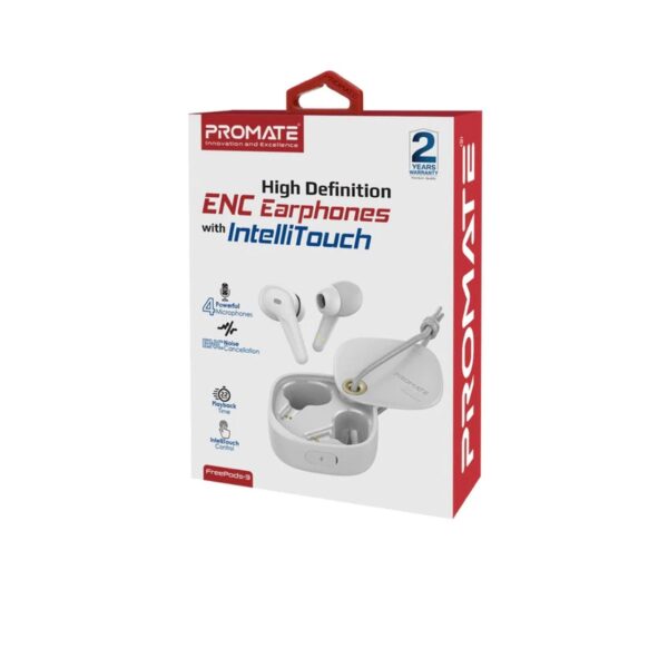 Promate High Definition ENC Earphones With IntelliTouch White | FreePods-3