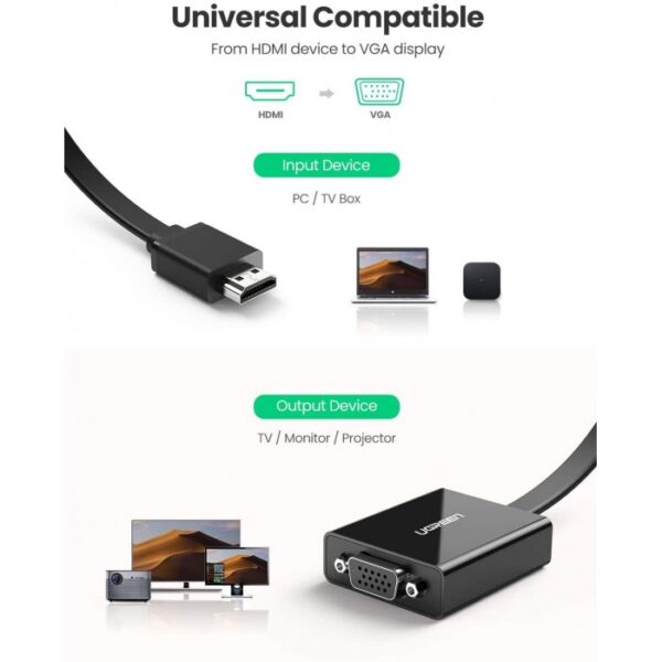 HDMI TO VGA ADAPTER CABLE WITH 3.5MM AUDIO, FULL HD UGREEN MM103 - 40248 - Image 9