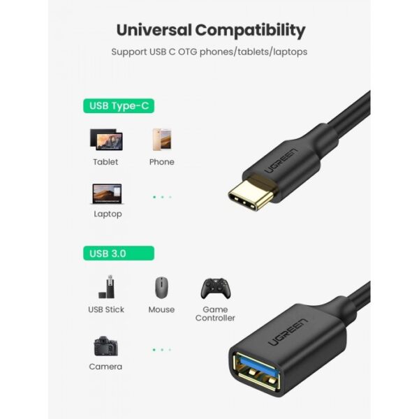 OTG CABLE ADAPTER FROM USB-C 3.1 MALE TO USB 3.0 FEMALE UGREEN US154-30701 - Image 4