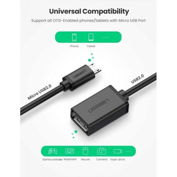 OTG CABLE ADAPTER FROMMICRO-USB MALE TO USB FEMALE UGREEN US133 - 10396 - Image 3