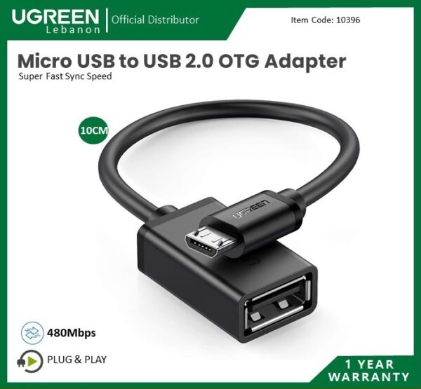 OTG CABLE ADAPTER FROMMICRO-USB MALE TO USB FEMALE UGREEN US133 - 10396