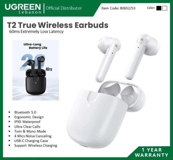 T2 TRUE WIRELESS EARBUDS BLUETOOTH 5.0 UGREEN WS105 - 80653