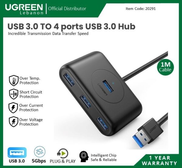 USB 3.0 TO 4 PORTS USB 3.0 HUB 1M (DATA TRANSFER UP TO 5 GBPS) UGREEN CR113 - 20291