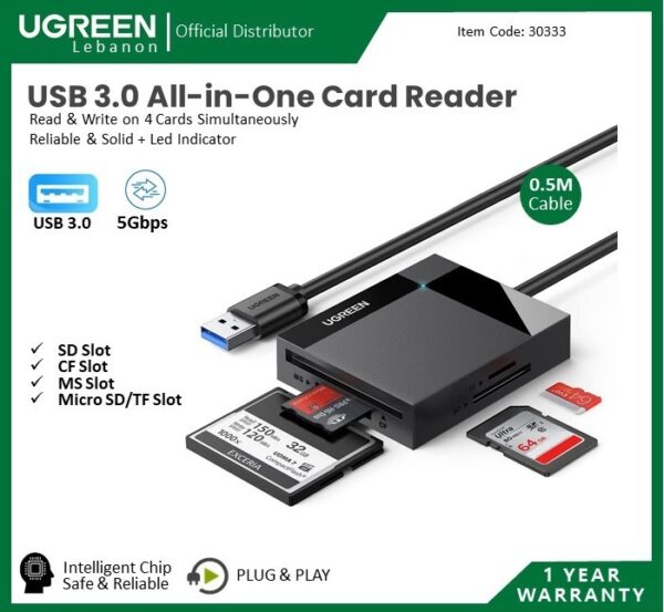 USB 3.0 ALL-IN-ONE CARD READER, 50CM CABLE UGREEN CR125 - 30333