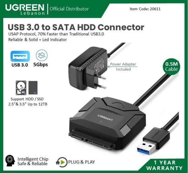 USB 3.0 TO SATA HARD DRIVER CONVERTER CABLE UGREEN CR108 - 20611