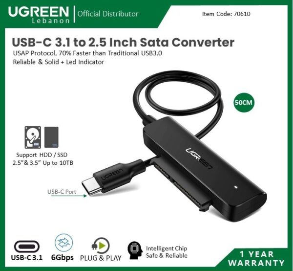 USB-C 3.1 TO SATA HARD DRIVER CONVERTER CABLE UGREEN CM321 - 70610