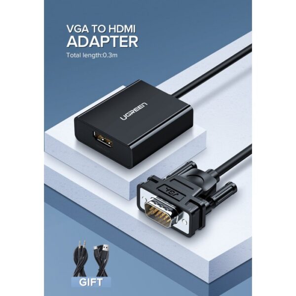 VGA TO HDMI ADAPTER CABLE WITH 3.5MM AUDIO, FULL HD UGREEN CM269 - 60814 - Image 5