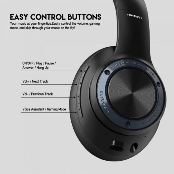 FANTECH WH01 WIRELESS HEADPHONES, DUAL MODE CONNECTION BT5.0 & 3.5MM JACK GAMING HEADSET (BLACK) - Image 10