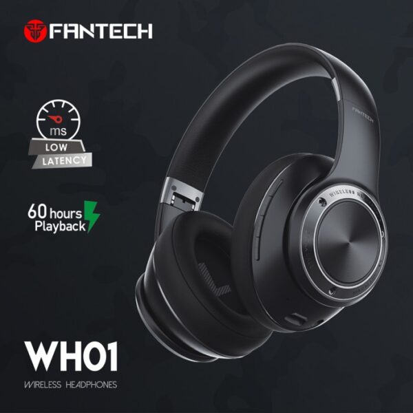 FANTECH WH01 WIRELESS HEADPHONES, DUAL MODE CONNECTION BT5.0 & 3.5MM JACK GAMING HEADSET (BLACK)