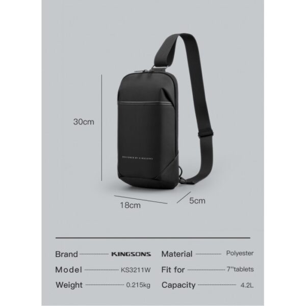 KINGSONS MULTIFUNCTIONAL CHEST BAG KS3211W DARK GRAY WATER-RESISTANT, SHOCK-RESISTANT, SLIM DEISGN - Image 16