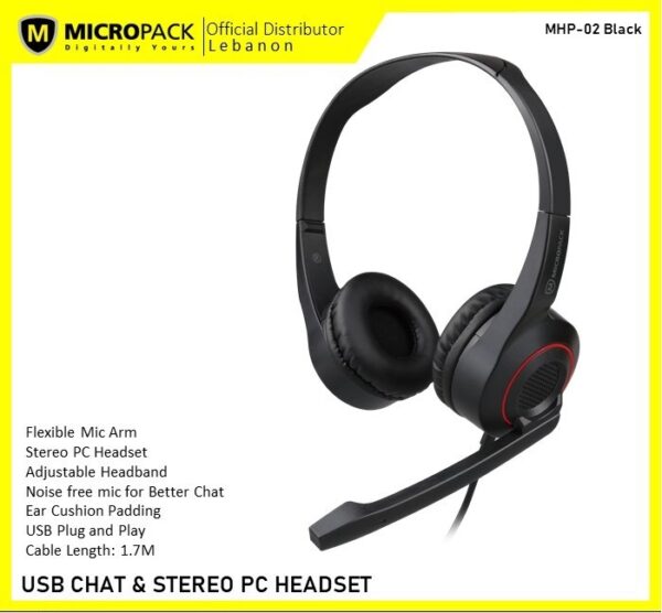 MICROPACK MHP-02 CHAT & STEREO USB COMPUTER HEADSET