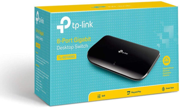 TP-Link 8 Port Gigabit Ethernet Network Switch | Plug and Play | Desktop or Wall-Mount | Plastic Case Ethernet Splitter | Fanless | Traffic Optimization | Unmanaged (TL-SG1008D)