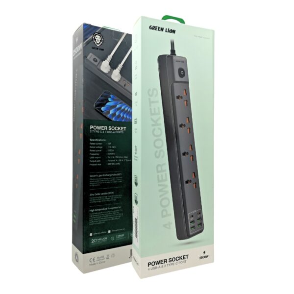 Green Lion Power Socket 2500W 4 USB-A and 2 Type-C Port