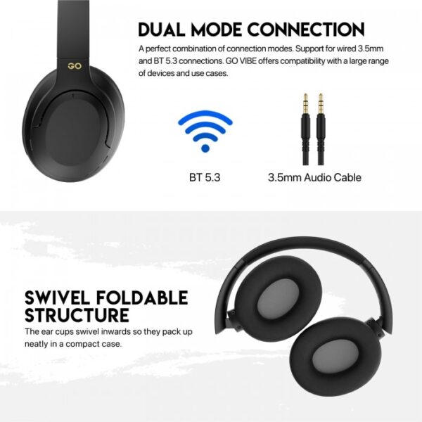 Fantech WH05 Go Vibe WIRELESS HEADPHONES, DUAL MODE CONNECTION BT5.3 & 3.5MM JACK GAMING HEADSET (Black) - Image 7