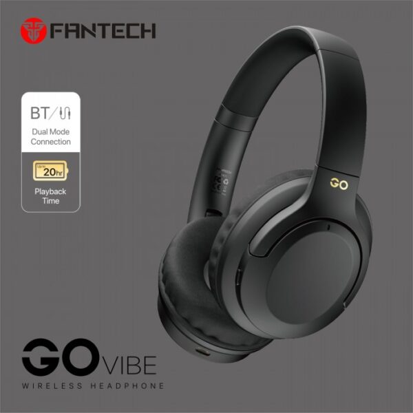 Fantech WH05 Go Vibe WIRELESS HEADPHONES, DUAL MODE CONNECTION BT5.3 & 3.5MM JACK GAMING HEADSET (Black)