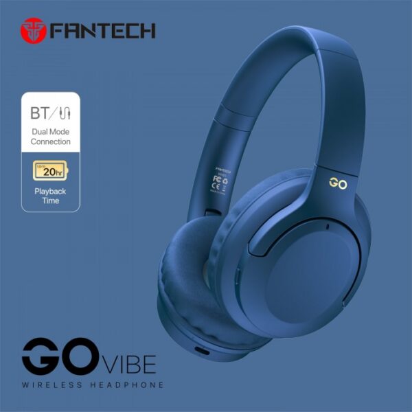 Fantech WH05 Go Vibe WIRELESS HEADPHONES, DUAL MODE CONNECTION BT5.3 & 3.5MM JACK GAMING HEADSET (Blue)