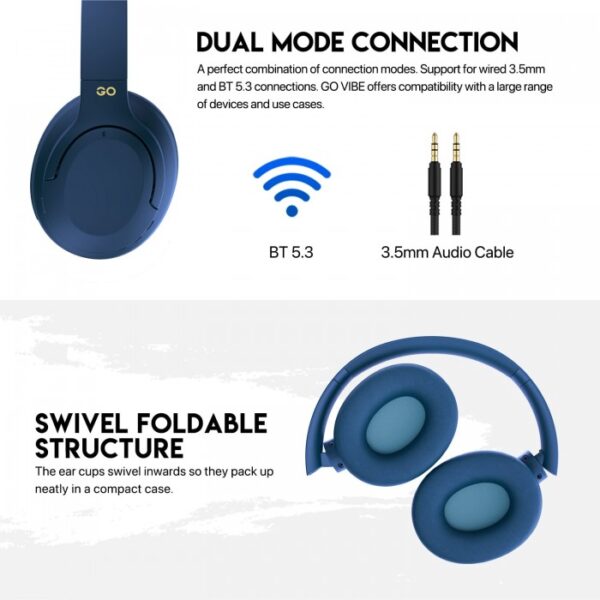 Fantech WH05 Go Vibe WIRELESS HEADPHONES, DUAL MODE CONNECTION BT5.3 & 3.5MM JACK GAMING HEADSET (Blue) - Image 2