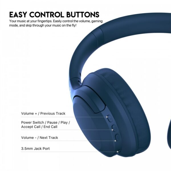 Fantech WH05 Go Vibe WIRELESS HEADPHONES, DUAL MODE CONNECTION BT5.3 & 3.5MM JACK GAMING HEADSET (Blue) - Image 3