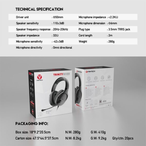 Fantech MH88 TRINITY Gaming Headset, Comfortable Fit, Multiplatform Compatibility Black - Image 2