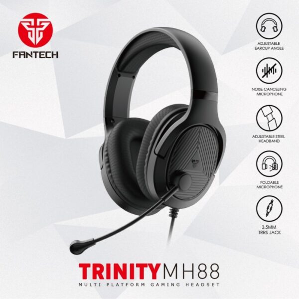 Fantech MH88 TRINITY Gaming Headset, Comfortable Fit, Multiplatform Compatibility Black