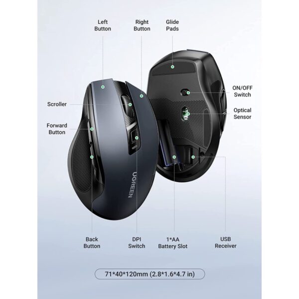 UGREEN Silent Wireless Mouse, 4000DPI, Accurate Control, Ergonomic Design for maximum Comfort - MU006 90545 - Image 2
