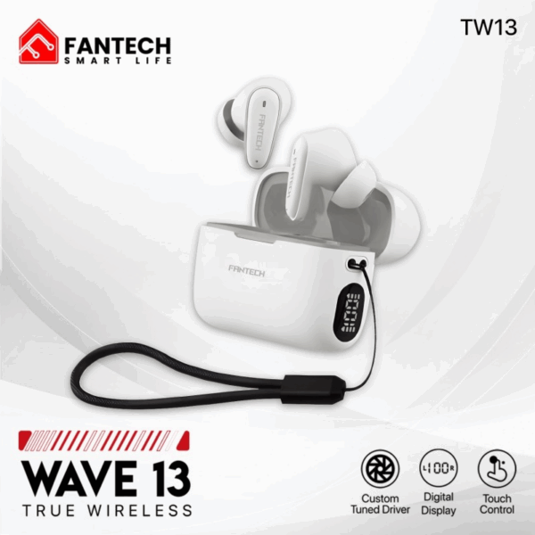 Fantech TWS Wave 13, Bluetooth, Wireless Earbuds compatible with android and iOs - TW13 white