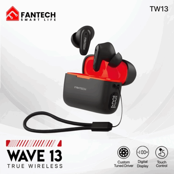 Fantech TWS Wave 13, Bluetooth, Wireless Earbuds compatible with android and iOs - TW13 black