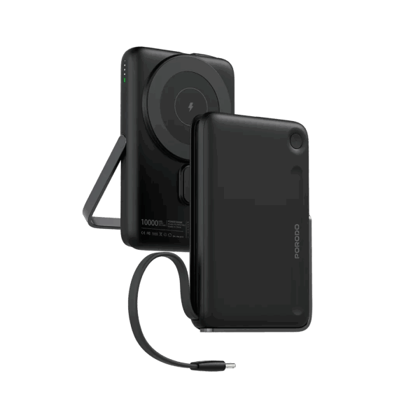 Porodo 10000mAh Power Bank Built-In Type-C & Stand - Black - Image 3