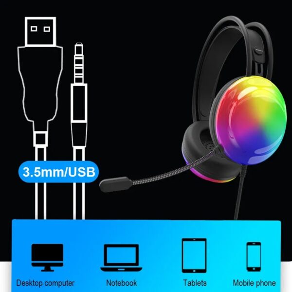 Lenovo G30 LED Gaming Headphones USB&3.5MM Wired Headsets With Microphone 7.1 Surround Sound Retractable Active Noise Cancelling Headphone Over Ear Earphone - Image 4