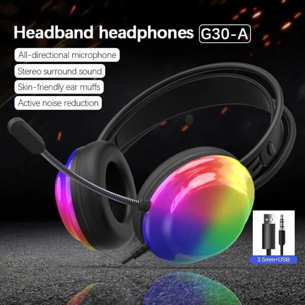Lenovo G30 LED Gaming Headphones USB&3.5MM Wired Headsets With Microphone 7.1 Surround Sound Retractable Active Noise Cancelling Headphone Over Ear Earphone - Image 5