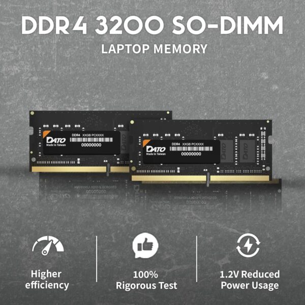 DATO 8GB DDR4 3200MHz PC4-25600 CL22 1.2V SODIMM 260-Pin Laptop RAM – Non-ECC, Low Power, High Stability, Backward Compatible Memory Module