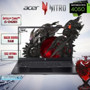 ACER Nitro V 15 Intel® Core i5-13420H | 16GB DDR5 RAM | 512GB NVMe SSD | RTX™ 4050 , 6GB | 15.6” FHD IPS Display at 144Hz | White Backlit Keyboard | Windows 11 | BLACK NH.QN8SA.001