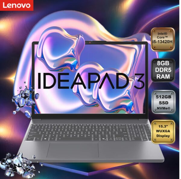 LENOVO IdeaPad Slim 3 15IRH10 Intel® Core™ i5-13420H | 8GB DDR5 RAM , 512GB SSD NVMe® | Intel® UHD Graphics | 15.3″ WUXGA (1920×1200) IPS Display | Eng/Ara Keyboard | DOS | Luna Grey