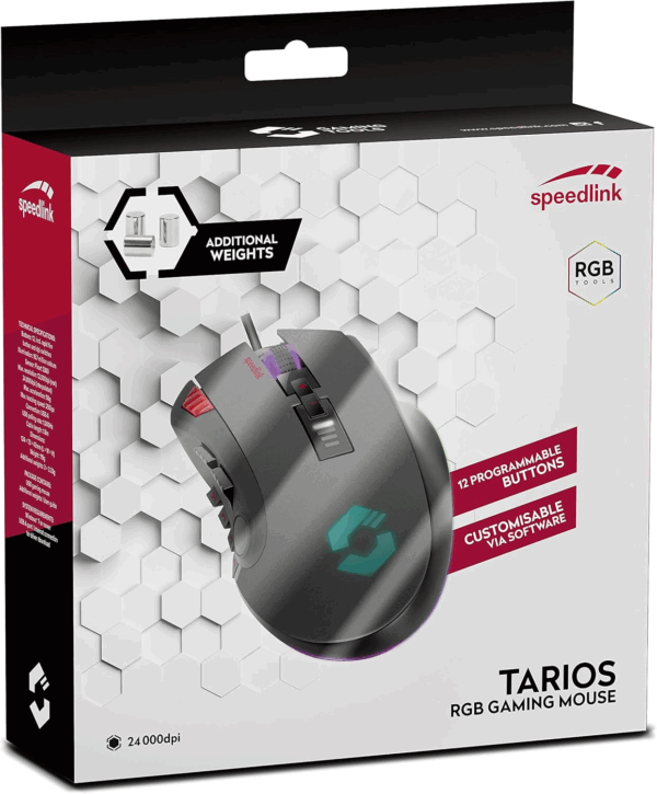 Speedlink TARIOS RGB Gaming Mouse - USB Mouse with RGB Lighting for Office/Home Office (12 Programmable Buttons - with DPI Switches up to 24000 dpi) for PC/Notebook/Laptop, Black